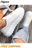 Fligmm Black Sneakers Women 2023 New Fashion Lace Up Ladies Comfy Flat Casual Shoes 43 Big Size Female Outdoor Sport Shoes