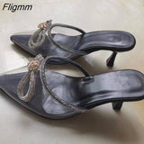 Fligmm Slippers Women Rhinestone Sandals Summer Shoes Woman Ruffles Slippers Party High Heels Pumps Wedding Zapatos De Mujer