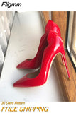 Fligmm chic Glossy Red Side V Cut Women Sexy Pointy Toe High Heels Fashion Designer Formal Dress Party Shoes Plus Size 33-46