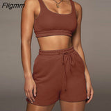 Fligmm Women Casual Sportswear Two Piece Sets Drawstring Crop Top and Shorts Summer Matching Set Athleisure 2023