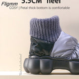 Fligmm Waterproof Indoor Slippers Women Men Winter Shoes Warm Plush Thick Sole Couples Home Floor Boots Ladies Platform Slippers