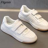 Fligmm Platform Shoes Women Natural Genuine Leather Flat Casual Shoes Real Leather Lace Up White Sneakers Ladies Flats Spring