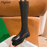 Fligmm Women Chunky Platform Boots Women Autumn Winter Thick Bottom Long Boots Woman High Quality PU Leather Knee High Botas