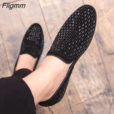 Fligmm Men's Rhinestones Dress Shoes Luxury Italian Style Fashion Party Flats Men Formal Shoes Nightclub Wedding Formal Loafers 46