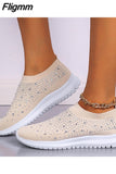 Fligmm Crystal Sneakers Women Summer Breathable Knit Non-slip Flats Woman Plus Size 43 Comfortable Soft Bottom Sports Shoes