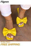 Fligmm Summer Plus Size One-line Solid Color Bow Flat Sandals Outdoor Beach Slippers Elegant Women Shoes 2023