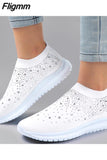 Fligmm Crystal Sneakers Women Summer Breathable Knit Non-slip Flats Woman Plus Size 43 Comfortable Soft Bottom Sports Shoes