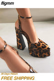 fligmm Fashion Pumps For Women Pointed Toe Double Platform Ankle Strap Leopard Print Sexy Chunky Heel Heel Pumps Shoes