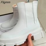 Fligmm Brand Design Women Genuine Leather Ankle Boots Platform Chunky Heel Chelsea Boots Short Booties Autumn Winter 42