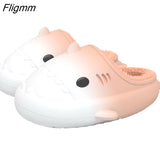 Fligmm Cartoon Shark Cotton Slippers Adults Kids Winter Warm Cute Shoes Parents Waterproof Indoor Outdoor Thick Sole Plush Slides