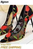 fligmm Shoes Woman Pumps Flower Embroidery Lace High Heels Sexy Party Shoes Stiletto Fashion Women Heels Mesh Women Shoes