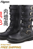 Fligmm SizeMen's Leather Motorcycle Boots Mid-calf Military Combat Boots Gothic Belt Punk Boots Men Shoes Tactical Army Boot 2023