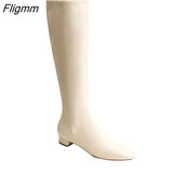 Fligmm Women Riding Boots Shoes Genuine Leather Low Heel Long Boots Zip Square Toe Thick Heels Long Boots Female Autumn Winter