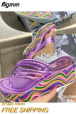 fligmm Platform Wedges Sandals For Women Flip Flop Colors Metallic Sandals Shoes Rainbow Sole Roman Slipper Casual Summer New