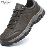 Fligmm Men Boots Outdoor Walking Casual Shoes Comfortable Leather Sneakers Men 2023 New Male Rubber Flats Ankle Boots Men Shoes Boots