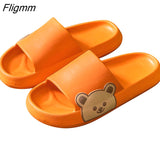 Fligmm Womens Slippers Beach Slides Cartoon Bear Flip Flops Men's Thick Sole Indoor Bathroom Anti-Slip Shoes 2023 Summer Couple Sandals