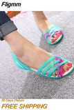 Fligmm Women Sandals Hot Sale Summer New Candy Color Women Shoes Peep Toe Stappy Beach Sandals Rainbow Jelly Shoes Woman Flats