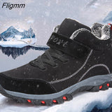 Fligmm Men Boots with Fur Warm Snow Women Non-slip Boots Men Work Casual Shoes Sneakers High Top Rubber Ankle Boots Plus Size 46