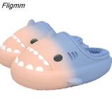 Fligmm Cartoon Shark Cotton Slippers Adults Kids Winter Warm Cute Shoes Parents Waterproof Indoor Outdoor Thick Sole Plush Slides