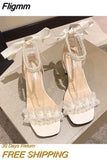Fligmm Sandals Comfort Shoes for Women Block Heels Suit Female Beige All-Match Med New Chunky Rhinestone Pearl Clear Fashion Girls