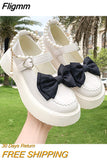 Fligmm Bowtie Platform Mary Janes Shoes Women 2023 Spring Heart Buckle Low Heels Pumps Woman Patent Leather White Lolita Shoes