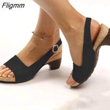 Fligmm Peep Toe Flip Flop Beach Women's Sandals Plus Size Women's Shoes Buckle Strap Women Shoes Thick High Heels Sandals Rear Band