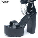 Fligmm Brand New Ladies Fashion Chain Ankle Strap Summer Sandals Platform Thick High Heels Women Sandals Sexy Shoes Woman