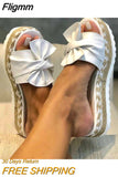 Fligmm Women Slippers Summer 2023 Platform Wedges Mid Heels Bow Tie Peep Toe Fashion Slides Beach Outdoor Ladies Shoes Zapatos De Mujer