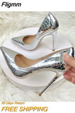 Fligmm Silver Embossed Crocodile Effect Women Sexy Pointy Toe High Heel Party Shoes Bling Shiny Fashion Designer Stiletto Pumps