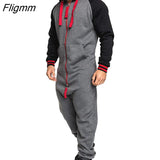 Fligmm Men Overalls Brand Long Sleeve Sweatshirt Garment Pajama Casual Tracksuit Jumpsuit Splicing Long Sleeve Male Clothes