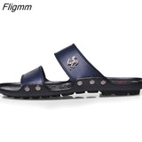 Fligmm Famous Brand 2023 Men Sandals Shoes Slippers Summer Flip Flops Beach Men Shoes Leather Sandalias Zapatos hombre