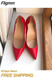 Fligmm chic Glossy Red Side V Cut Women Sexy Pointy Toe High Heels Fashion Designer Formal Dress Party Shoes Plus Size 33-46