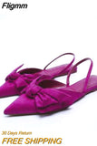 Fligmm TRAF Woman Sweet Bow Flat Mules Spring Purple Chic Faux Suede Low-heeled Shoes Casual Pointed Slingback Female Single Shoes