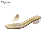 Fligmm Square Buckle High Heels New Summer Shoes Woman Metal Transparent Square Mid Heel Mules Shoes Female Open Slippers Women