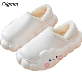 Fligmm Women Winter Fur Slippers Waterproof Warm Plush Household Slides Indoor Home Thick Sole Footwear Non-Slip Cloud  Plush Slides