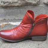 Fligmm 2023 Autumn Winter Retro Women Boots Fashion Genuine Leather Ankle Boots Cross Strappy Vintage Zapatos De Mujer Wram Botas