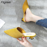 Fligmm Elastic Mesh slippers women 2023 Summer shoes women Fashion Pointed Toe Slides Spike Heels Beige Mules female shoes