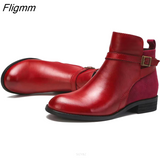 Fligmm Ankle Boots Round Toe Fashion Ankle Strap Short Boots Thick with Comfort Boots Elegant Patchwork Suede Casual Women Shoes