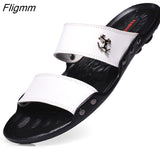 Fligmm Famous Brand 2023 Men Sandals Shoes Slippers Summer Flip Flops Beach Men Shoes Leather Sandalias Zapatos hombre