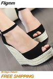 Fligmm Shoes for Women Beige Heeled Sandals 2023 Summer Buckle Large Size Clogs Wedge Black Fashion Girls Multicolored Big High