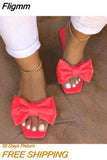 Fligmm Summer Plus Size One-line Solid Color Bow Flat Sandals Outdoor Beach Slippers Elegant Women Shoes 2023