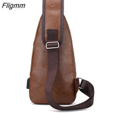 Fligmm Men's USB Chest Bag Designer Men Messenger Crossbody Package PU Leather Shoulder Bags Package Travel Chest Bag Bolso Hombre