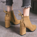 Fligmm Size 43 Hot Sale Women Mid Calf Boots Black Pointed Toe Zippers Autumn Spring Women Fashion Boots Casual Lace-up Boots