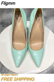 Fligmm Mint Light Green Crocodile Effect Women Sexy Pointy Toe High Heel Shoes for Party Comfortable Slip On Stiletto Pumps