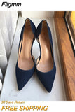 Fligmm Navy Blue Women Denim Fabric D'Orsay High Heel Shoes 8cm 10cm 12cm Pointy Toe Elegant Stiletto Pumps Comfortable Soft