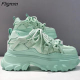 Fligmm Women Leather Platform Sneakers Spring Trainers White Shoes 7CM High Heels Wedge Outdoor Sport Shoes Breathable Casual Shoes New