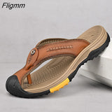 Fligmm Leather Shoes Men Sandals Mens Flip Flops Summer 2023 Men Casual Shoes Non-slip Massage Beach Slippers Water Shoes