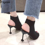 Fligmm Toe Thin Heels High Heel sandals women 2023 Summer shoes woman Europe Open Toe Knitted Elastic Mesh ladies shoes female