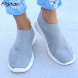 Fligmm women shoes 2023 fashion knitting breathable walking shoes slip on flat shoes comfortable casual shoes woman plus size