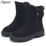 Fligmm Snow Boots Women 2023 Winter Warm Fashion Designer Platform Boots Gladiator Non-slip Short Plush Flats Suede Shoes Mujer